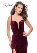 Picture of: Crushed Velvet Form Fitting Gown with Leg Slit and Open Back in Wine, Style: 25659, Main Picture
