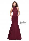Picture of: Form Fitting Prom Dress with Denim Mermaid Skirt in Wine, Style: 25792, Main Picture
