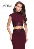 Picture of: Two Piece Jersey Applique Gown with Short Sleeves in Wine, Style: 26196, Main Picture