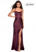 Picture of: Satin Prom Gown with Scoop Neck and Side Slit in Wine, Style: 27010, Main Picture