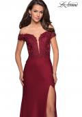 Picture of: Off The Shoulder Gown with Lace Bust and Slit in Wine, Style: 27097, Main Picture