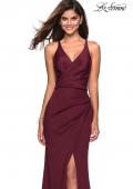 Picture of: Long Jersey Ruched Dress with Side Leg Slit in Wine, Style: 27317, Main Picture