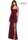 Picture of: Long Jersey Gown with Size Ruching and Slit in Wine, Style: 27470, Main Picture