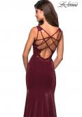 Picture of: Jersey Prom Dress with Strappy Back and Lace Accents in Wine, Style: 27474, Main Picture