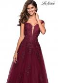 Picture of: Floor Length Cap Sleeve Prom Gown with Lace Detail in Wine, Style: 27503, Main Picture