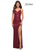Picture of: Long Stretch Sequin Dress in Jewel Tones with Open Back in Wine, Main Picture