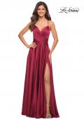 Picture of: Satin Jewel Tone Gown with Criss-Cross Ruched Top in Wine, Main Picture