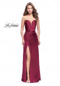 Picture of: Long Strapless Satin Prom Dress with Side Ruching in Wine, Style: 26017, Detail Picture 8