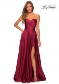 Picture of: Strapless Satin Gown with Pleated Bodice and Slit in Wine, Style: 28608, Detail Picture 8