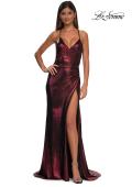 Picture of: Metallic Jersey Dress with Side Ruching and High Slit in Wine, Style: 32884, Detail Picture 9