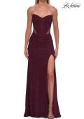 Picture of: Strapless Rhinestone Gown with Sheer Cutouts, Lace-Up Back, and High Slit in Wine, Style: 33327, Detail Picture 9
