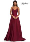 Picture of: Mikado A-line Gown with Lace Detail Neckline in Wine, Style: 32878, Detail Picture 10