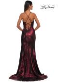 Picture of: Metallic Jersey Dress with Side Ruching and High Slit in Wine, Style: 32884, Detail Picture 10