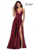 Picture of: Long Satin Dress with Side Slit and V Shaped Back in Wine, Style: 28607, Detail Picture 11