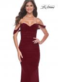 Picture of: Off the Shoulder Net Jersey Dress with Ruching in Wine, Style: 31914, Detail Picture 12