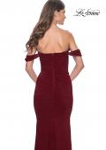 Picture of: Off the Shoulder Net Jersey Dress with Ruching in Wine, Style: 31914, Detail Picture 13
