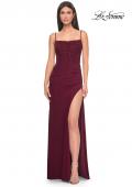 Picture of: Bustier Net Jersey Prom Dress with Ruching and High Slit in Wine, Style: 32161, Detail Picture 14