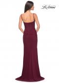 Picture of: Bustier Net Jersey Prom Dress with Ruching and High Slit in Wine, Style: 32161, Detail Picture 15