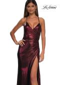 Picture of: Metallic Jersey Dress with Side Ruching and High Slit in Wine, Style: 32884, Detail Picture 15