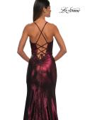 Picture of: Metallic Jersey Dress with Side Ruching and High Slit in Wine, Style: 32884, Detail Picture 16