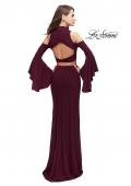 Picture of: Long Two Piece Dress with Cold Shoulders and Bell Sleeves in Wine, Style: 25353, Back Picture