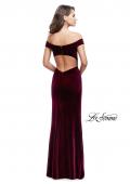 Picture of: Long Off the Shoulder Velvet Gown with Open Back in Wine, Style: 25400, Back Picture