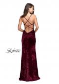 Picture of: Crushed Velvet Prom Dress with Lace Neckline in Wine, Style: 25881, Back Picture