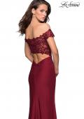Picture of: Off The Shoulder Gown with Lace Bust and Slit in Wine, Style: 27097, Back Picture