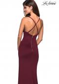 Picture of: Long Jersey Ruched Dress with Side Leg Slit in Wine, Style: 27317, Back Picture