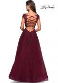 Picture of: Floor Length Cap Sleeve Prom Gown with Lace Detail in Wine, Style: 27503, Back Picture