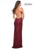 Picture of: Long Stretch Sequin Dress in Jewel Tones with Open Back in Wine, Back Picture