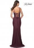 Picture of: Simple Ruched Jersey Dress with Lace Up Back in Wine, Style: 31919, Back Picture