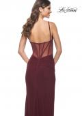 Picture of: Net Jersey Ruched Fitted Dress with Illusion and Boning on Back in Wine, Style: 32160, Back Picture