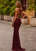 Picture of: Jersey Gown with Crisscross Back and Ruching in Wine, Style: 33489, Back Picture
