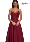 Picture of: Mikado A-line Gown with Lace Detail Neckline in Wine, Style: 32878, Detail Picture 25