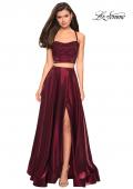 Picture of: Two PIece Satin Prom Dress with Rhinestone Top in Wine, Style: 27607, Detail Picture 1