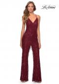 Picture of: Fringe Sequin Jumpsuit with V-Neckline in Wine, Style: 28864, Detail Picture 1