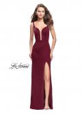 Picture of: Long Jersey Prom Dress with Caged Strappy Open Back in Wine, Style: 25720, Detail Picture 2