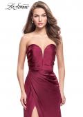 Picture of: Long Strapless Satin Prom Dress with Side Ruching in Wine, Style: 26017, Detail Picture 2