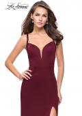 Picture of: Form Fitting Prom Dress with Metallic Straps and Slit in Wine, Style: 26021, Detail Picture 2