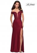 Picture of: Off The Shoulder Gown with Lace Bust and Slit in Wine, Style: 27097, Detail Picture 2