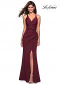 Picture of: Long Jersey Ruched Dress with Side Leg Slit in Wine, Style: 27317, Detail Picture 2