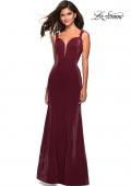 Picture of: Jersey Prom Dress with Strappy Back and Lace Accents in Wine, Style: 27474, Detail Picture 2