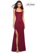 Picture of: Form Fitting Jersey Prom Dress with Side Leg Slit in Wine, Style: 27479, Detail Picture 2