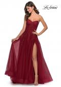 Picture of: Strapless Tulle Dress with Cascading Floral Detail in Wine, Style: 28599, Detail Picture 2