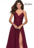Picture of: Chiffon Prom Dress with Sheer Floral Lace Bodice in Wine, Style: 28664, Detail Picture 2
