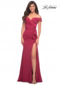 Picture of: Off the Shoulder Long Jersey Gown with Ruffle in Red, Style: 30703, Detail Picture 2