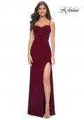 Picture of: Ruched Net Jersey Dress with Bustier Top and Illusion Back in Wine, Style: 32212, Detail Picture 2