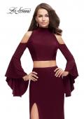 Picture of: Long Two Piece Dress with Cold Shoulders and Bell Sleeves in Wine, Style: 25353, Detail Picture 3