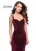 Picture of: Velvet Form Fitting Prom Dress with Intricate Back in Wine, Style: 25681, Detail Picture 3